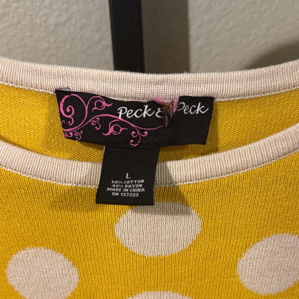 Peck & Peck Yellow and White Polka Dot Top - Picture 2 of 3